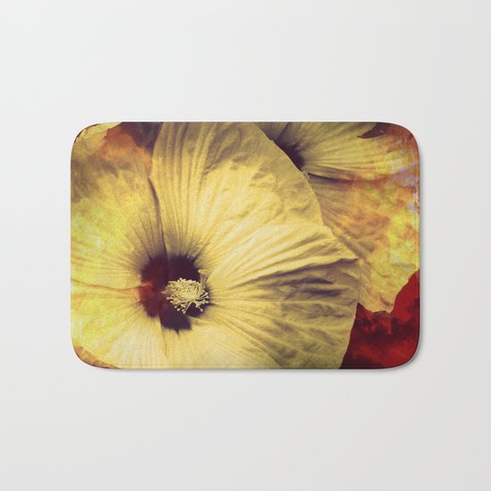 Yellow Flower in Smoke and Flames Bath Mat