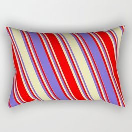 [ Thumbnail: Red, Slate Blue, and Pale Goldenrod Colored Lined/Striped Pattern Rectangular Pillow ]