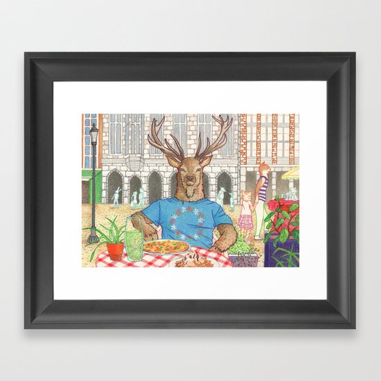 Everyday Animals - Mr Stag eats his lunch Framed Art Print