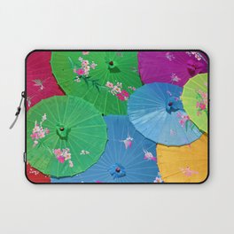 Multi-colored Chinese umbrellas / parasols with tropical pink flower petals color photograph / photography for home and wall decor Laptop Sleeve