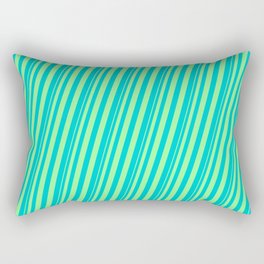 [ Thumbnail: Green & Dark Turquoise Colored Stripes Pattern Rectangular Pillow ]