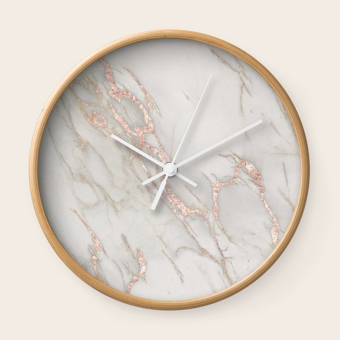 Marble Rose Gold Blush Pink Metallic by Nature Magick Wall Clock by Nature Magick Society6