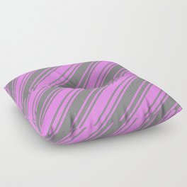 [ Thumbnail: Grey & Violet Colored Striped Pattern Floor Pillow ]