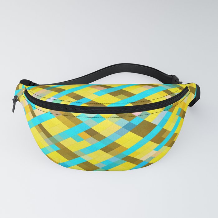 geometric pixel square pattern abstract background in yellow blue brown Fanny Pack
