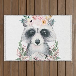 Forest Raccoon Floral by Nature Magick Outdoor Rug