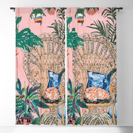 Ginger Cat in Peacock Chair with Indoor Jungle of House Plants Interior Painting Blackout Curtain