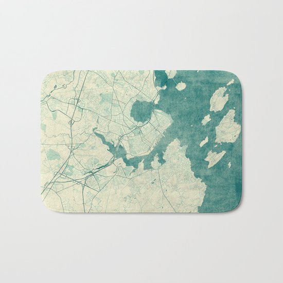 Portland Maine Map Blue Vintage Bath Mat