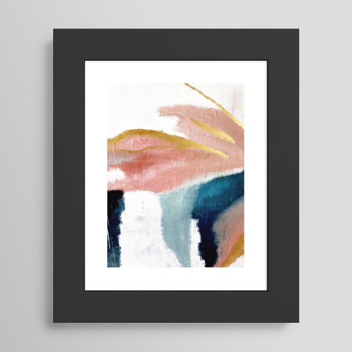 Exhale: a pretty, minimal, acrylic piece in pinks, blues, and gold Framed Art Prints