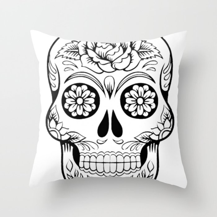 Sugar Skull Black And White Tattoo Old School Throw Pillow