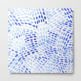 Watercolor dotted lines - blue Metal Print | Pattern, Lines, Geometry, Dots, Pantone, Brushstrokes, Dotted, Watercolor, Monochrome, Modern 