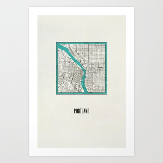Portland Metallic Inlay Map Art Print