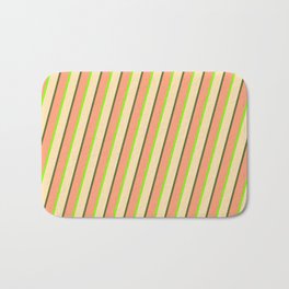 [ Thumbnail: Chartreuse, Beige, Dark Olive Green, and Light Salmon Colored Stripes/Lines Pattern Bath Mat ]