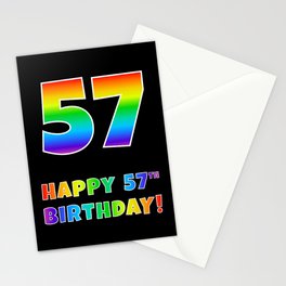 [ Thumbnail: HAPPY 57TH BIRTHDAY - Multicolored Rainbow Spectrum Gradient Stationery Cards ]