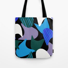 Mod-Fifties Blue And Lilac Contemporary Pattern On Black Tote Bag