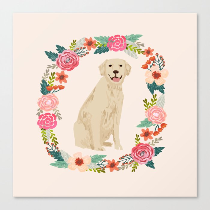 golden retriever dog floral wreath dog gifts pet portraits Leinwanddruck golden retriever dog floral wreath dog gifts pet portraits Leinwanddruck