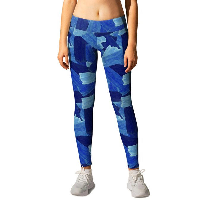 abstract pattern with watercolor brush strokes in blue colors Leggings