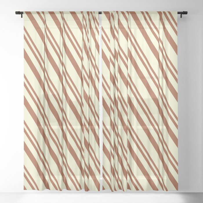 Sienna & Light Yellow Colored Stripes Pattern Sheer Curtain