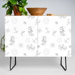 Light Grey Silhouettes Of Vintage Nautical Pattern Credenza