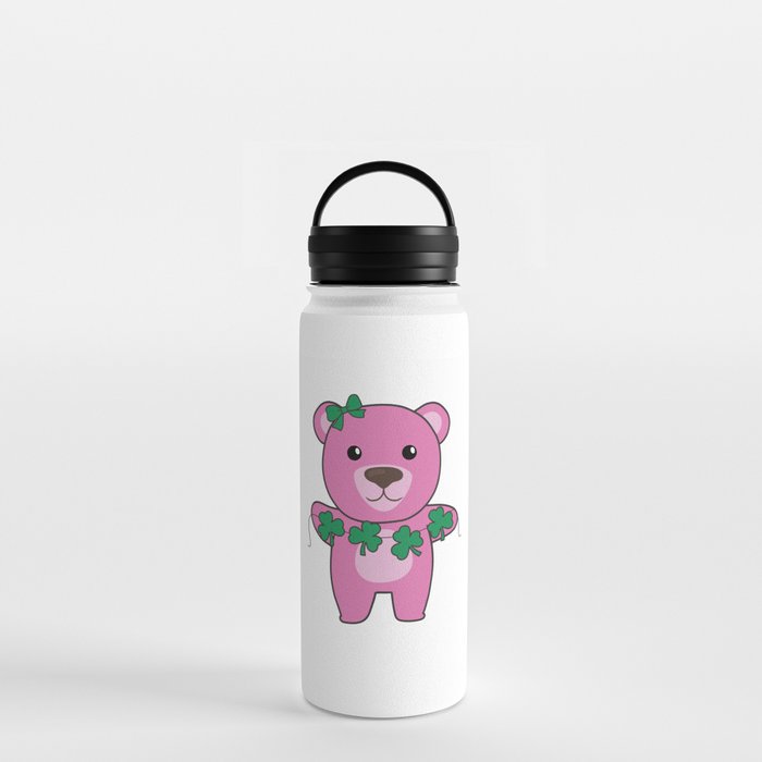 Bear With Shamrocks Cute Animals For Luck Water Bottle