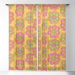 Retro 1970s Style Floral Pattern 535 Pink Orange Yellow and Green Sheer Curtain