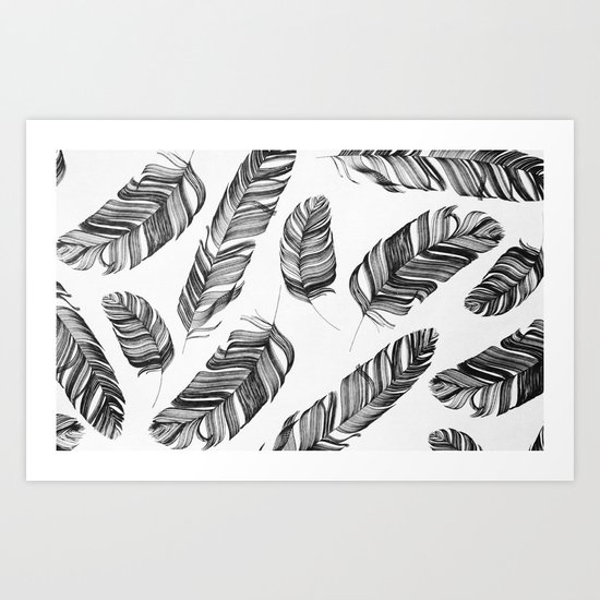 Black and white feathers Art Print