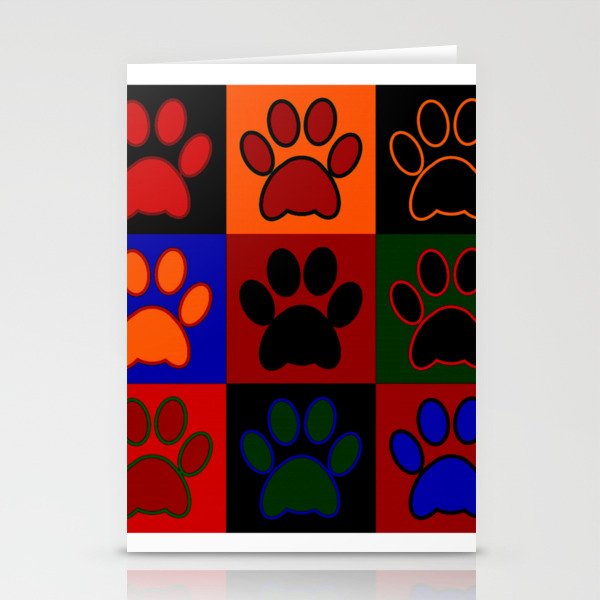 Pop Art Cat Paw Print Abstract Art Warm Tones Stationery Cards