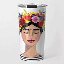 Floral Frida - Black & White Travel Mug
