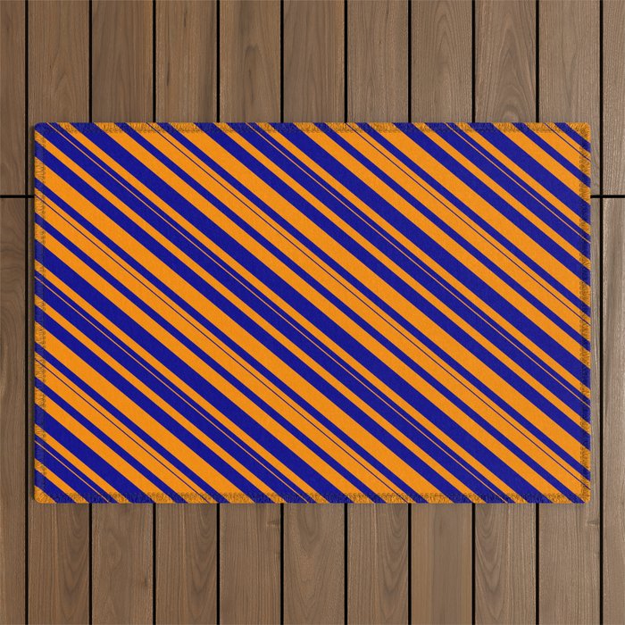 Dark Orange and Dark Blue Colored Lined/Striped Pattern Outdoor Rug