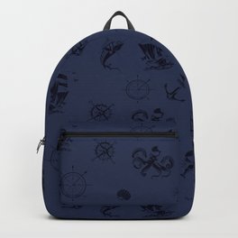 Navy Blue And Blue Silhouettes Of Vintage Nautical Pattern Backpack