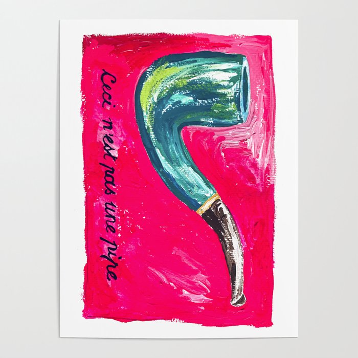 This is Not a Magritte: Pipe Pink and Green Surrealist Painting Poster