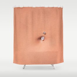Belly piercing in the navel close up Shower Curtain