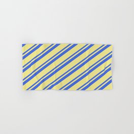 [ Thumbnail: Royal Blue & Tan Colored Stripes Pattern Hand & Bath Towel ]