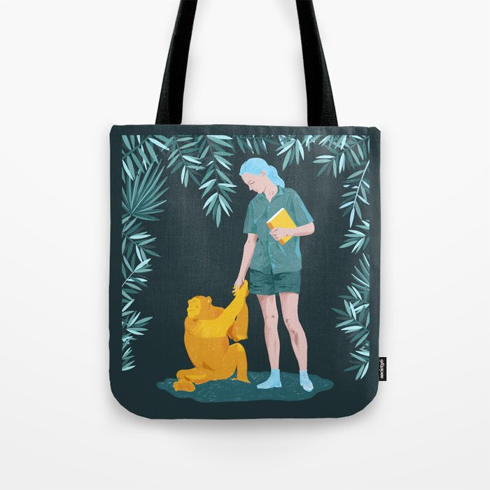 Jane And Fifi Goodall Tribute Ilration Tote Bag By Mistlemess