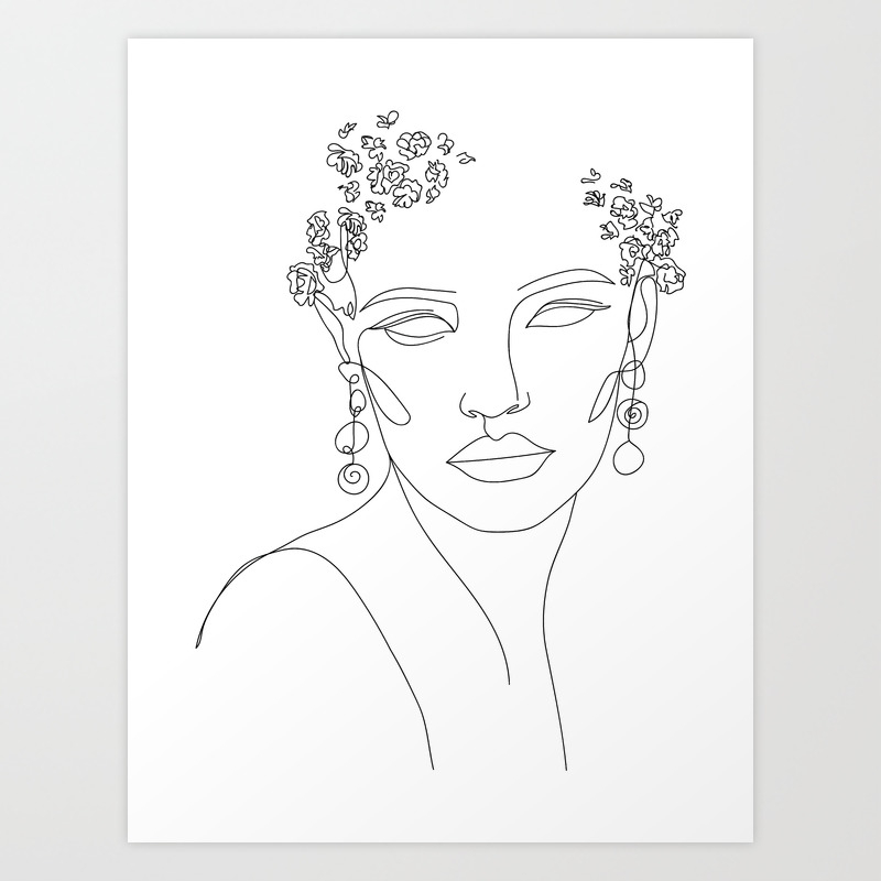 Elegant Line Female Face Art Art Print By Valleriaart Society6