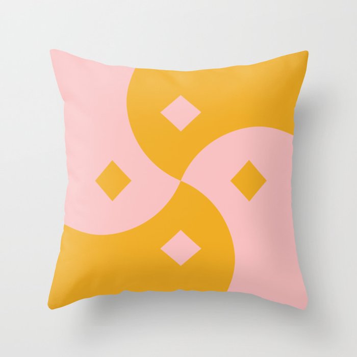 Abstract Shapes 174 in Mustard Yellow and Pink Throw Pillow