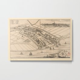 Map of Amsterdam with a cityscape, before 1400, Jacob van Meurs (possibly), 1663 - 1664 Metal Print | Europe, Africa, Ancient, World, Earth, Australia, Photo, Parchment, Illustration, Dirty 