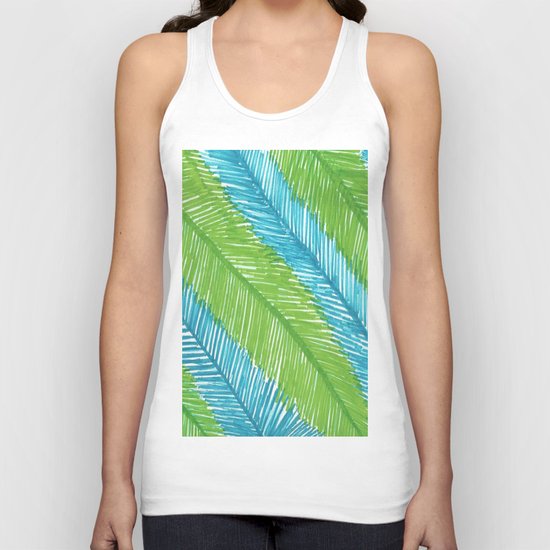 Blue and Green Palm Leaves Unisex Tank Top