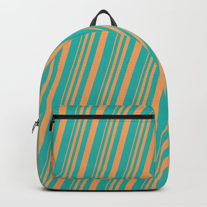 Brown & Light Sea Green Colored Lines/Stripes Pattern Backpack
