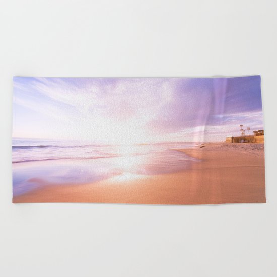 Sunset Beach Scene , Summertime, Pastel Sky Beach Towel