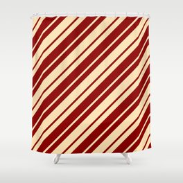 [ Thumbnail: Beige and Dark Red Colored Stripes/Lines Pattern Shower Curtain ]