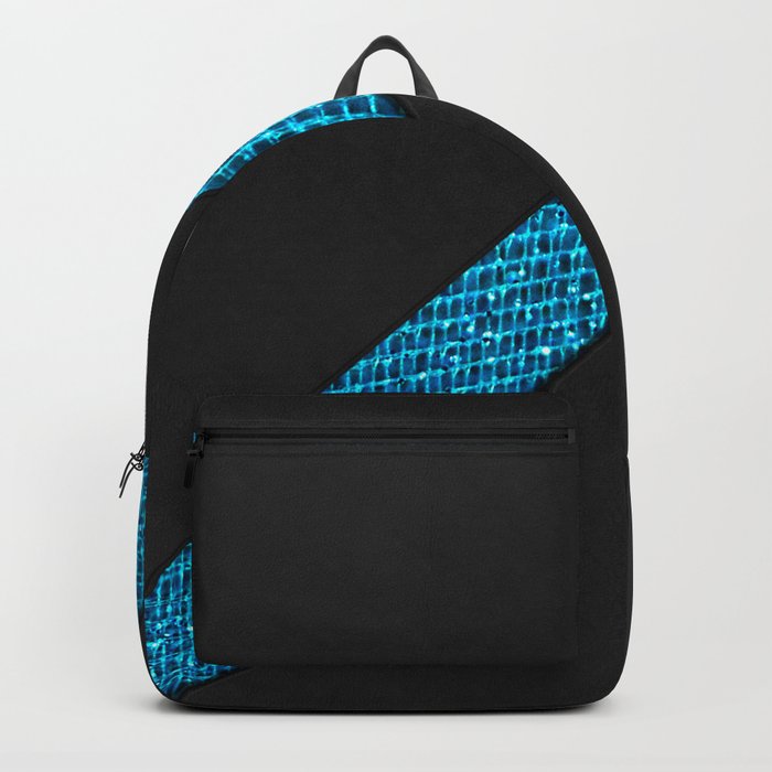 Elegant simple black leather blue gems stripe Backpack