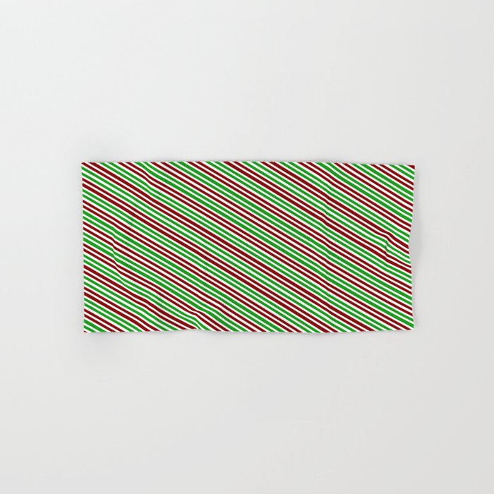 Christmas-Themed Red, White, and Green Colored Lined Pattern Hand & Bath Towel
