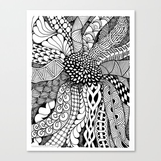 Zentangle Black and White Summer Sunflower Canvas Print