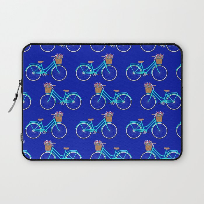 Bicycle with flower basket on blue Laptop Sleeve