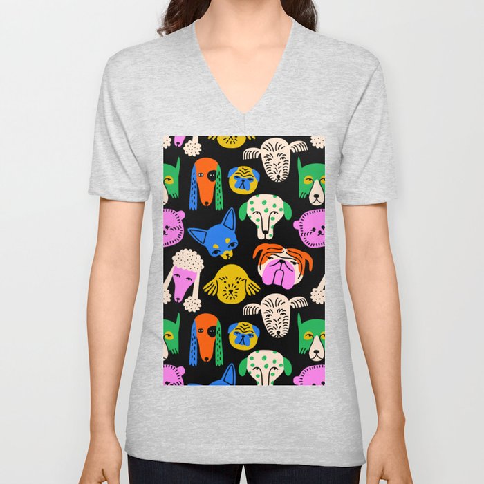 Funny colorful dog cartoon pattern V Neck T Shirt