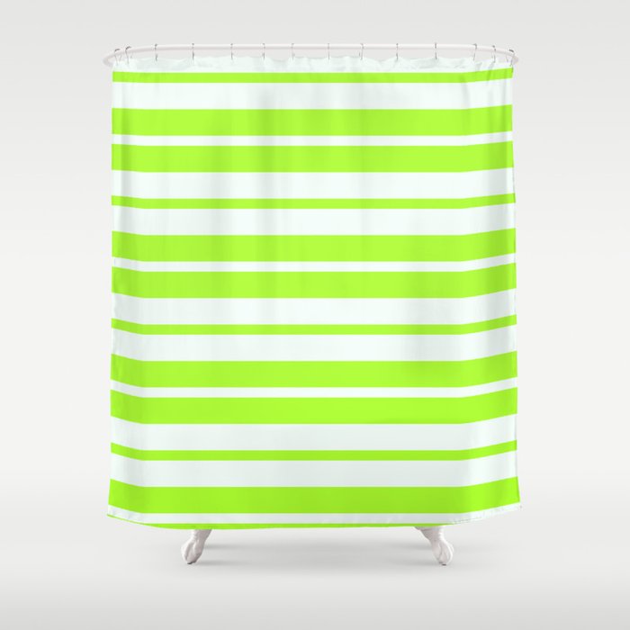 Light Green and Mint Cream Colored Stripes Pattern Shower Curtain