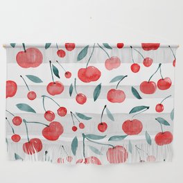 Watercolor cherries - red and teal Wall Hanging