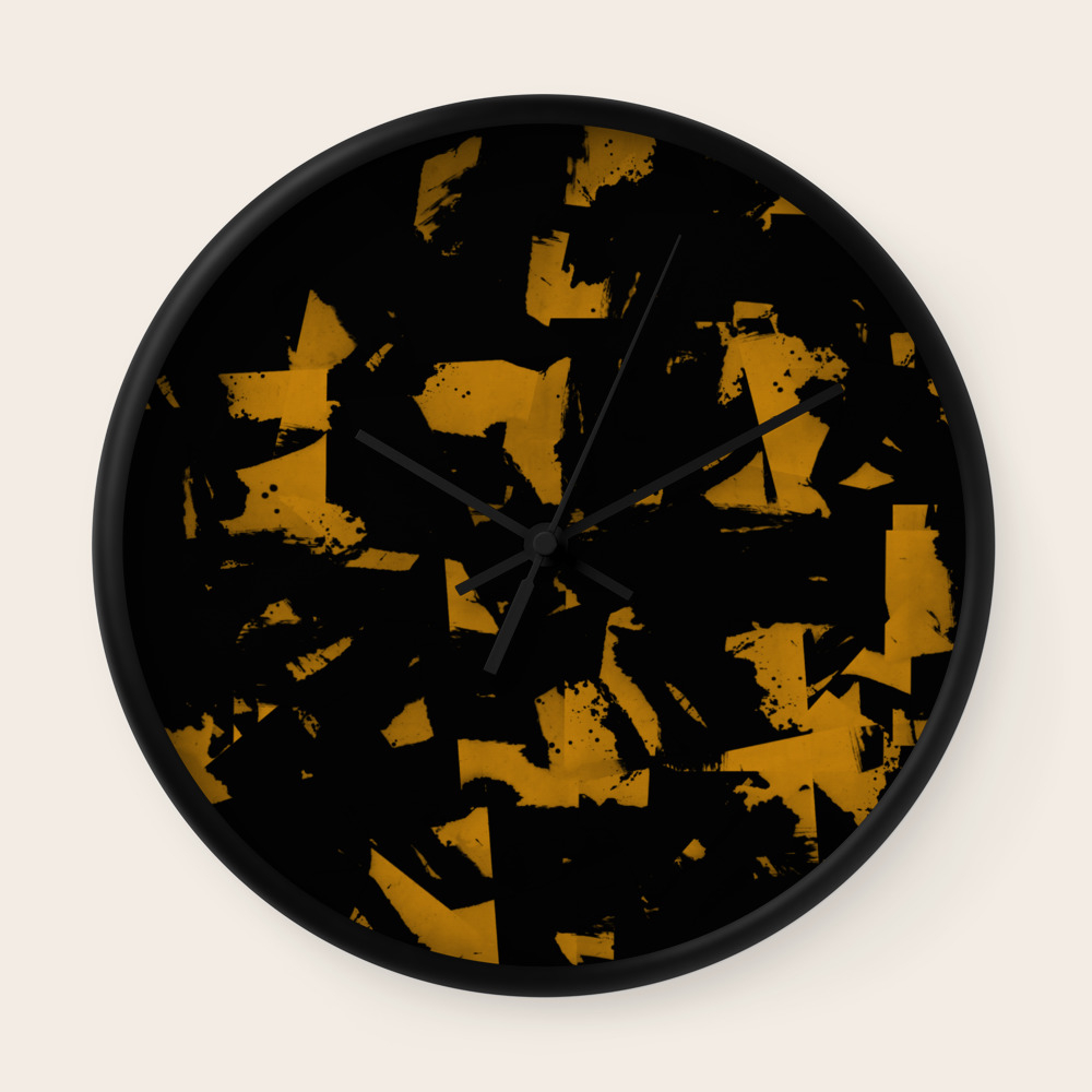 Looking For Gold Abstract Gold And Black Painting Wall Clock By