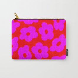 Groovy retro magenta flowers on red background Carry-All Pouch