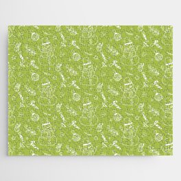 Light Green and White Christmas Snowman Doodle Pattern Jigsaw Puzzle